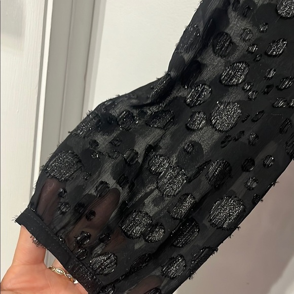 J. Crew Black and Silver‎ Metallic Wrap Bishop Long Sleeve Top Small - Picture 4 of 9